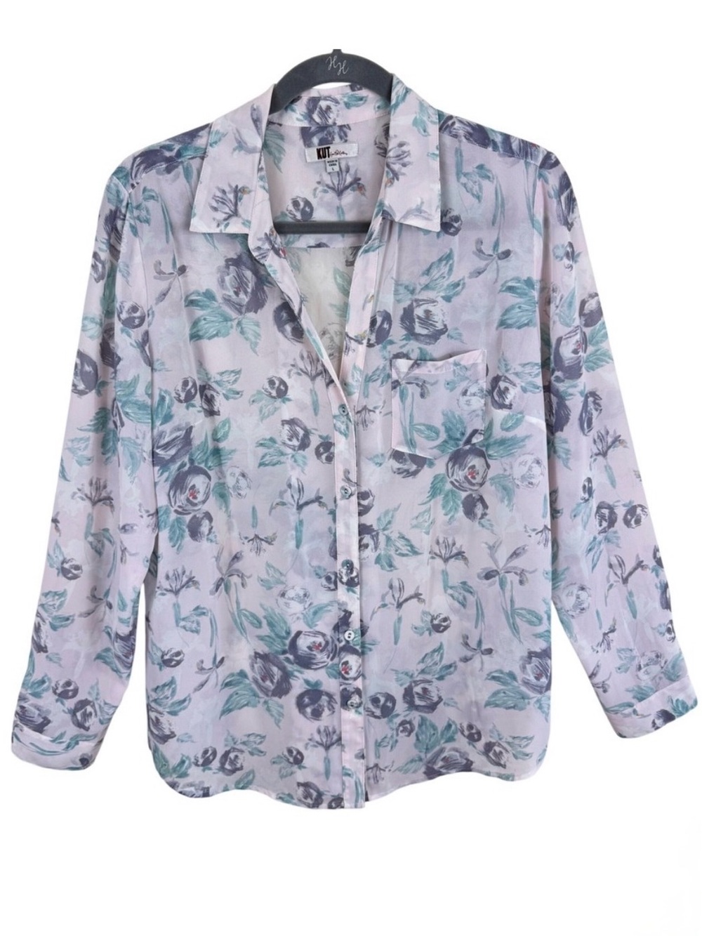KUT from the Kloth Women Pink Floral Back Cutout Button Up Blouse Large KT64101